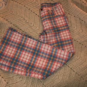 Retro. Plaid bell bottom pants light blue & pink